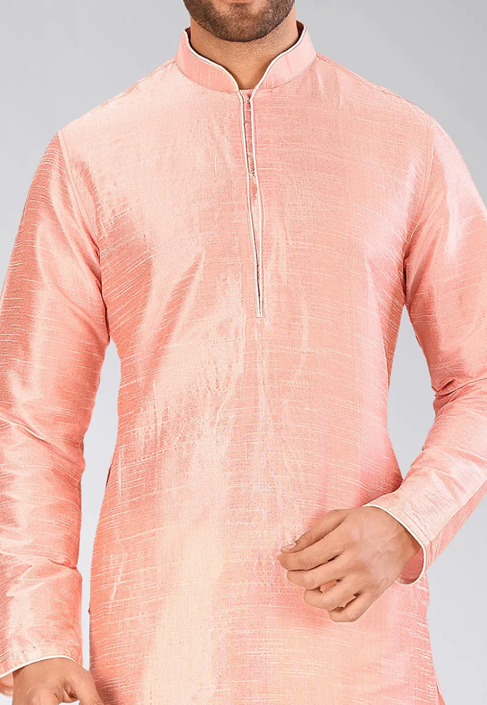 Solid Color Dupion Silk Dhoti Kurta in Peach