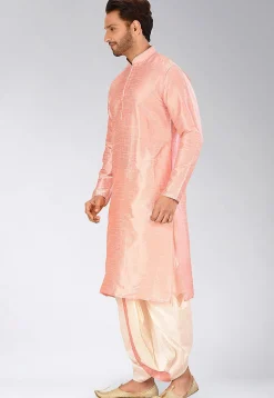 Solid Color Dupion Silk Dhoti Kurta in Peach