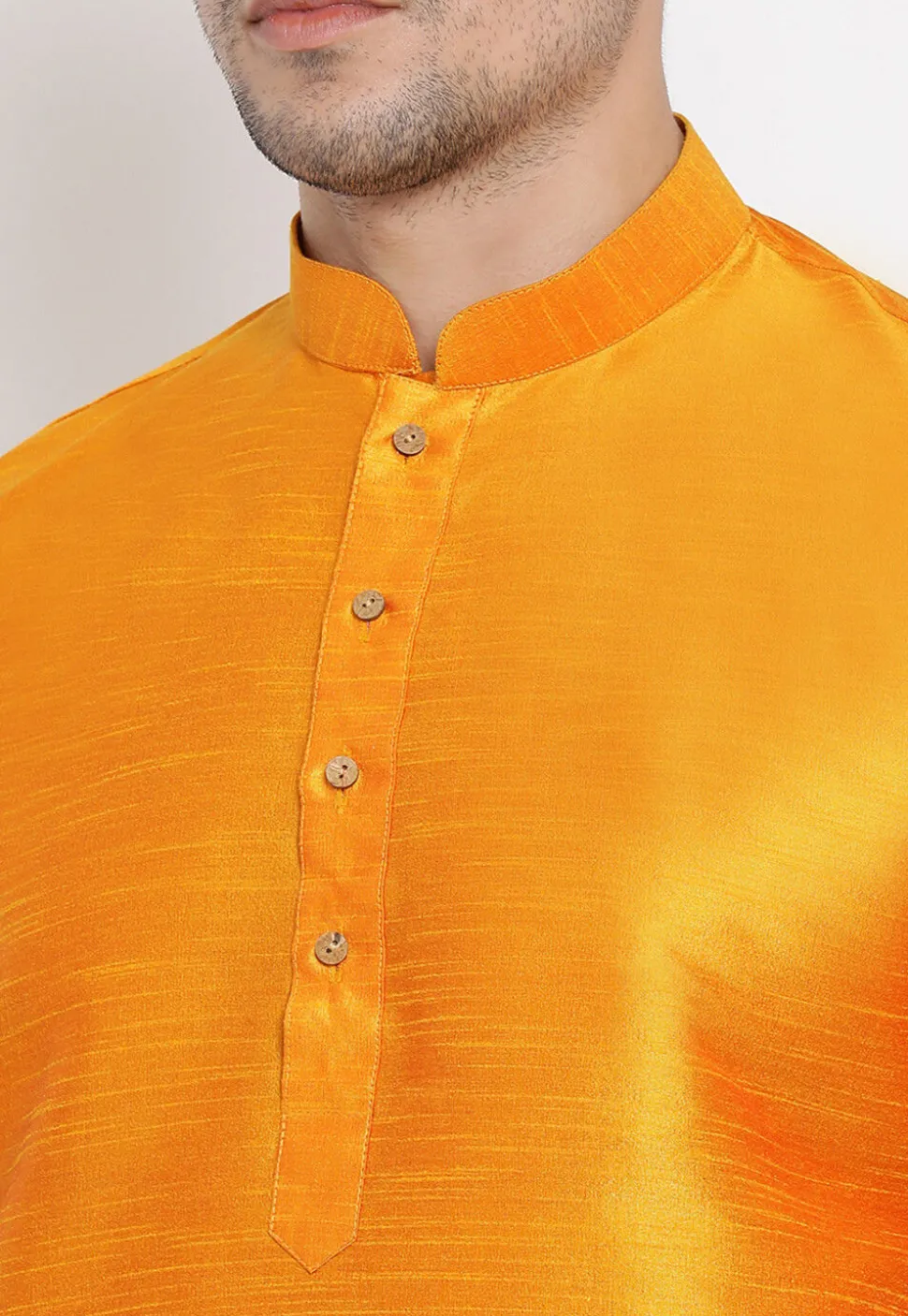 Solid Color Dupion Silk Dhoti Kurta in Mustard