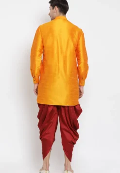 Solid Color Dupion Silk Dhoti Kurta in Mustard