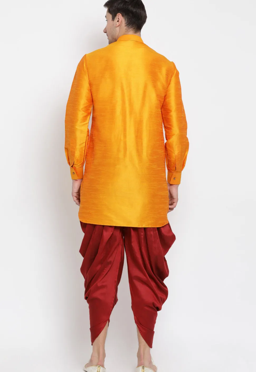 Solid Color Dupion Silk Dhoti Kurta in Mustard