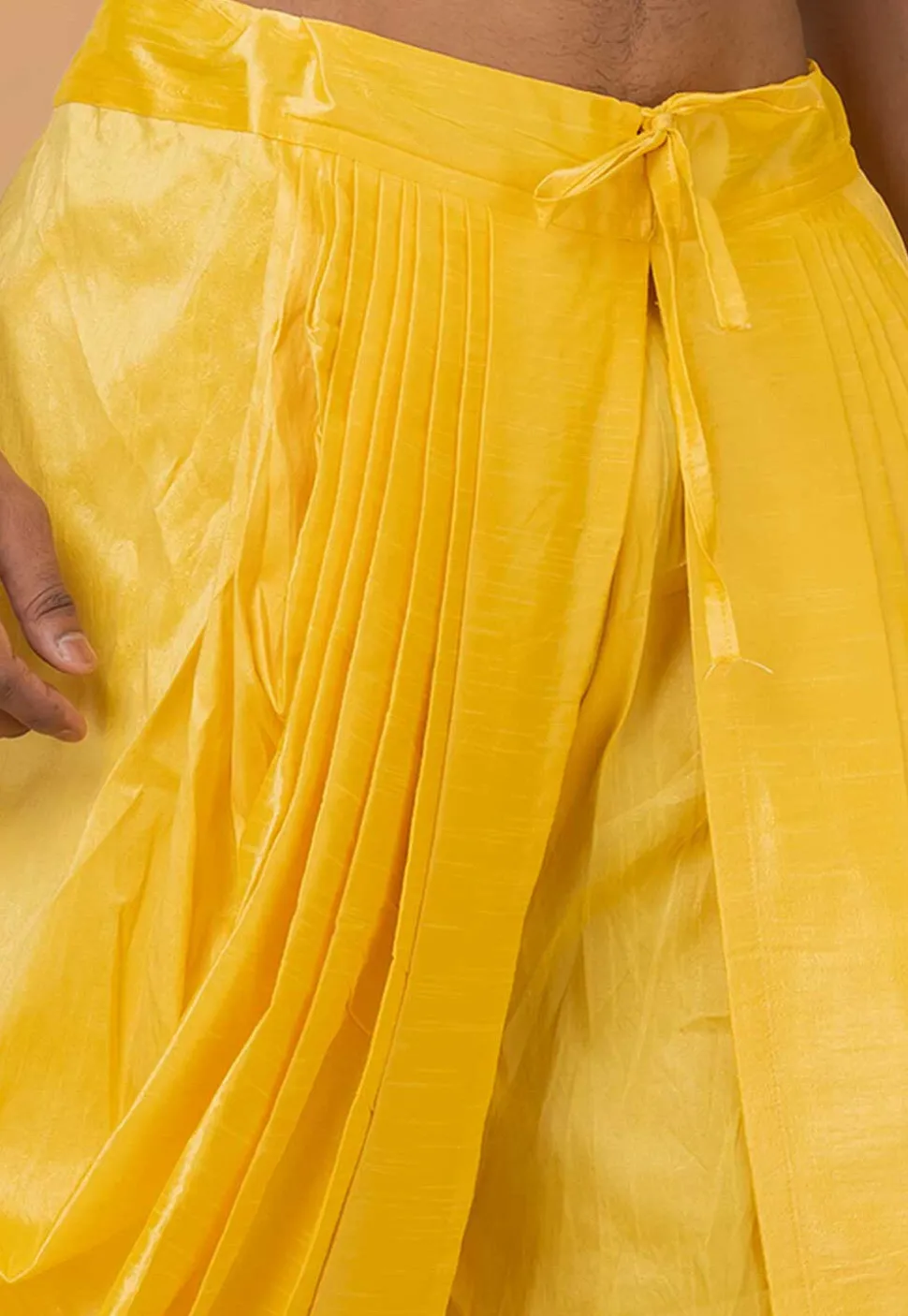 Solid Color Dupion Silk Dhoti Pant in Yellow