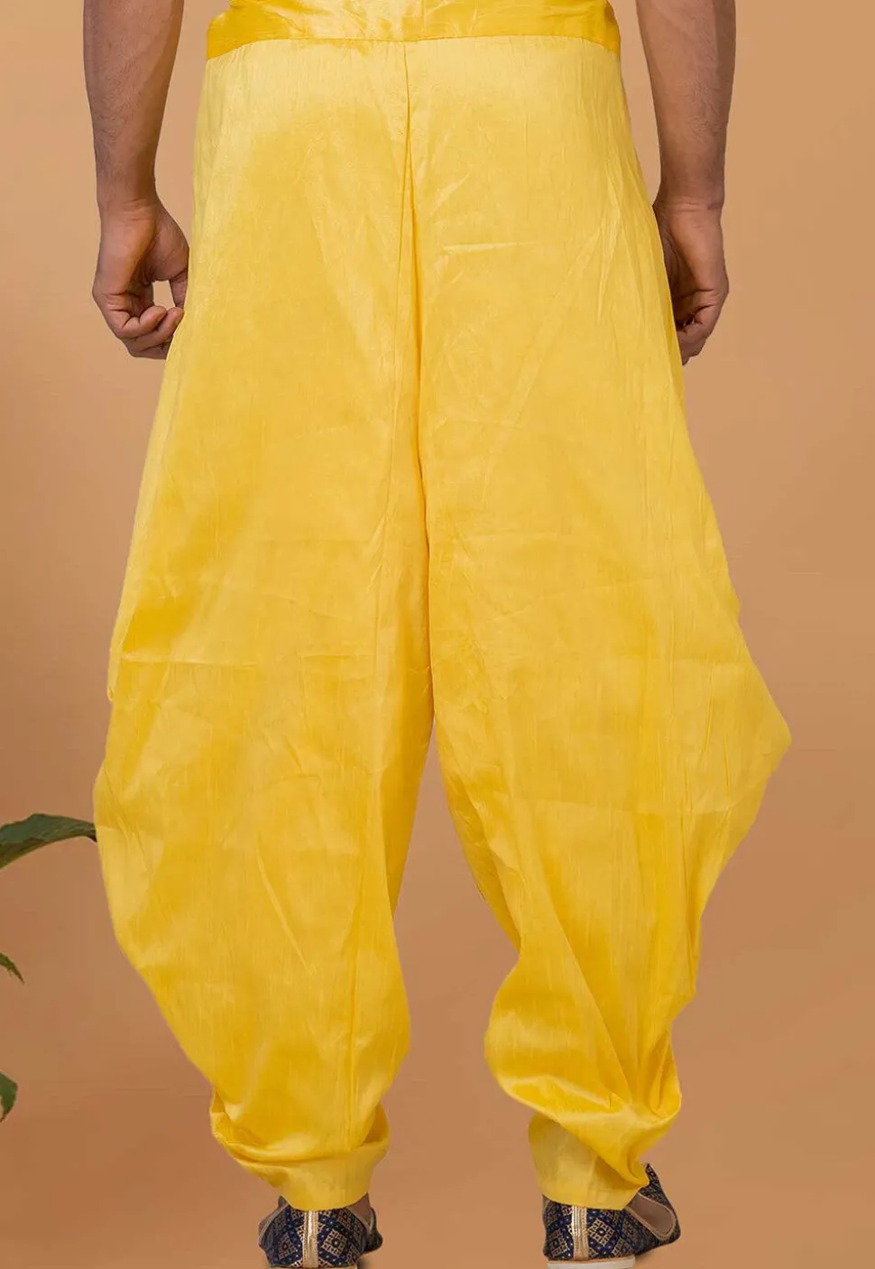 Solid Color Dupion Silk Dhoti Pant in Yellow