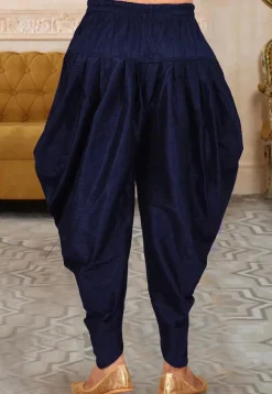 Solid Color Dupion Silk Dhoti Pant in Navy Blue