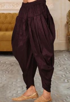 Solid Color Dupion Silk Dhoti Pant in Wine
