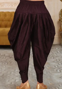 Solid Color Dupion Silk Dhoti Pant in Wine