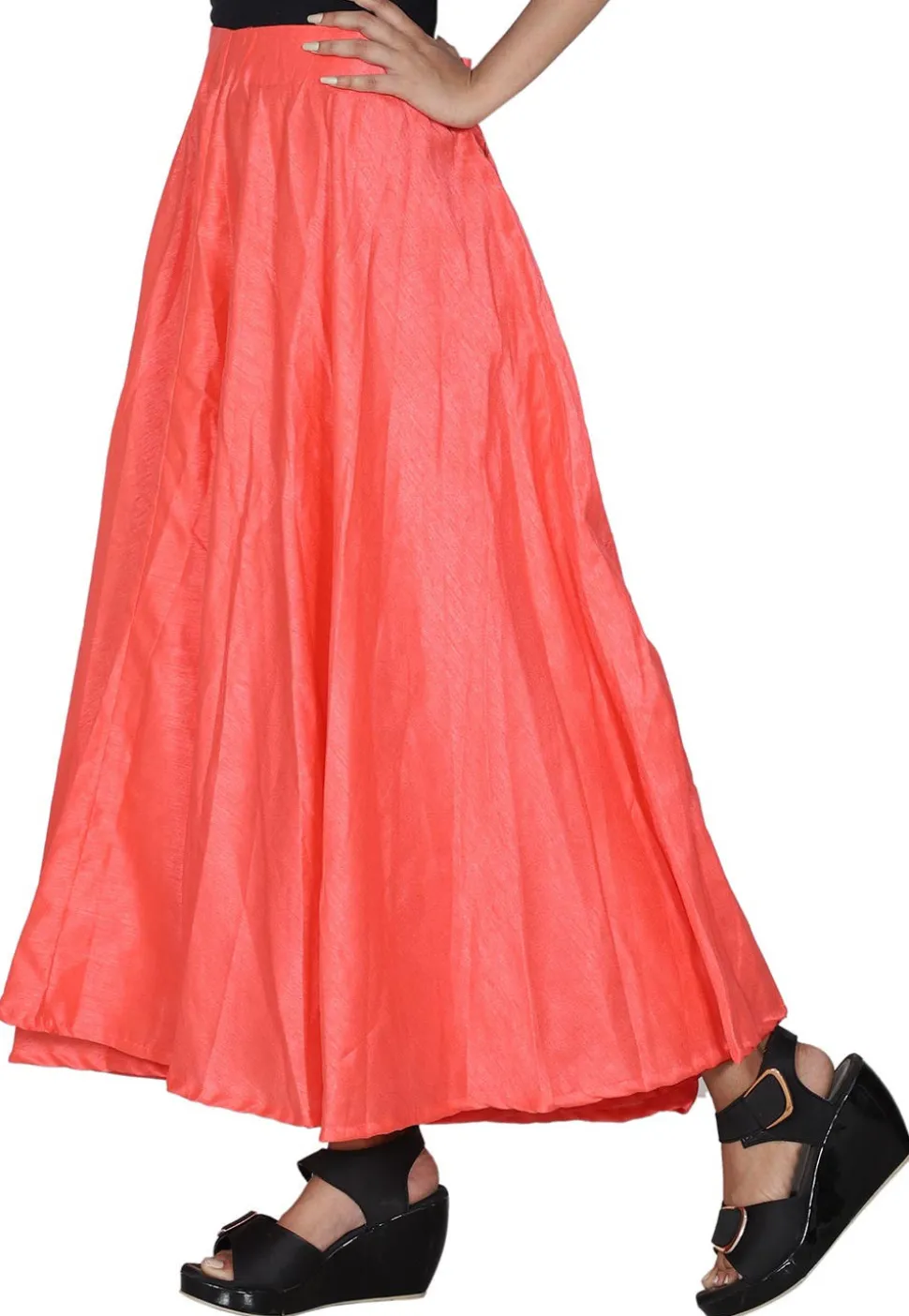 Solid Color Dupion Silk Flared Skirt in Peach