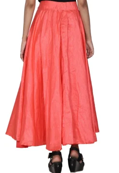Solid Color Dupion Silk Flared Skirt in Peach
