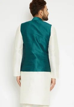 Solid Color Dupion Silk Jacket in Dark Teal Green