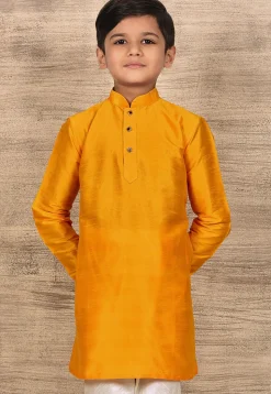 Solid Color Dupion Silk Kurta in Mustard
