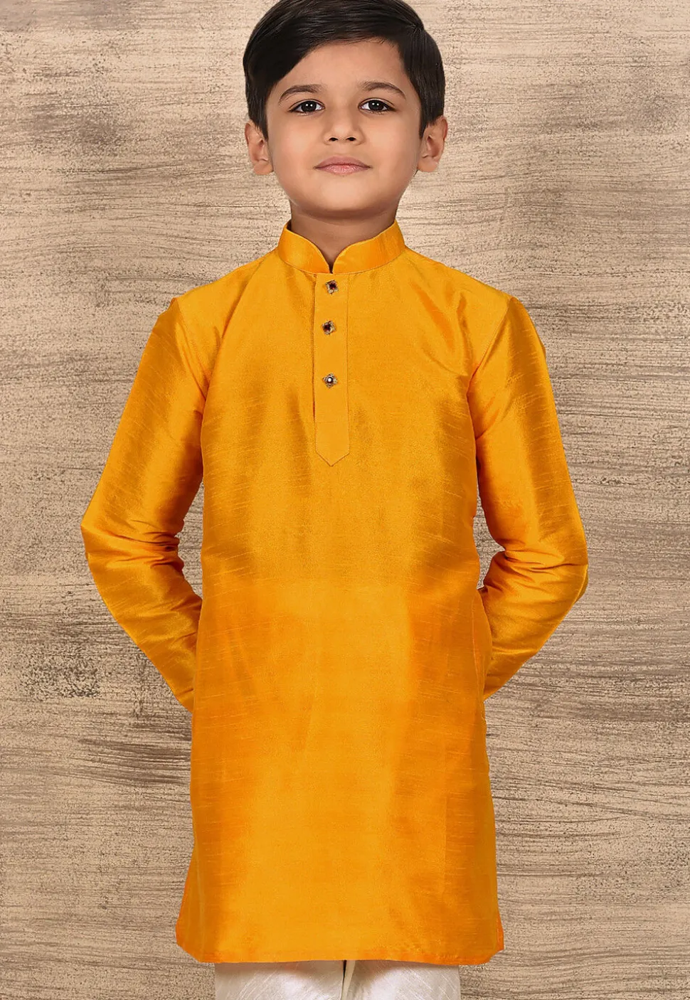Solid Color Dupion Silk Kurta in Mustard
