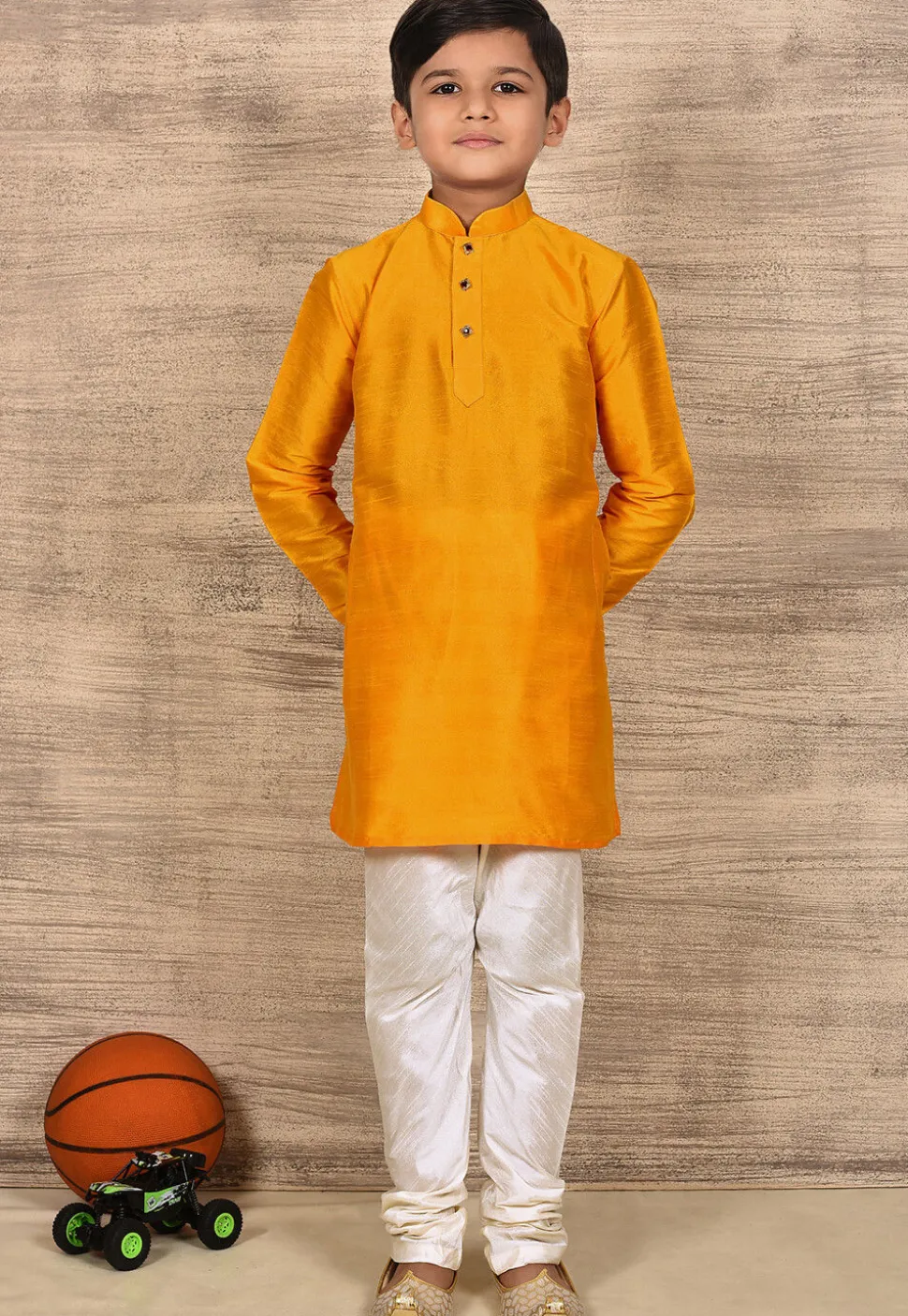 Solid Color Dupion Silk Kurta in Mustard