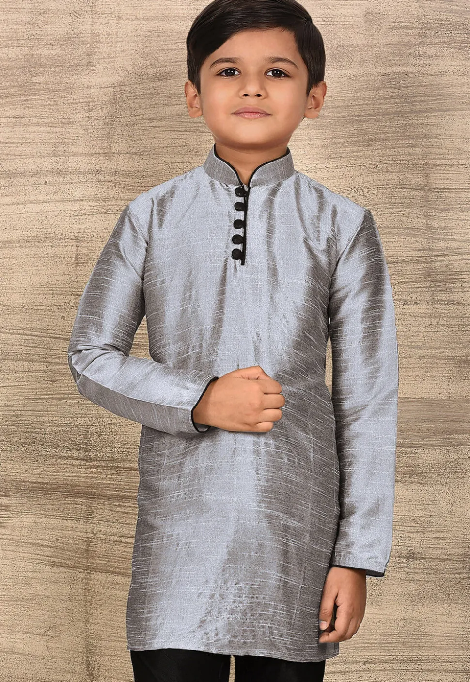 Solid Color Dupion Silk Kurta in Grey