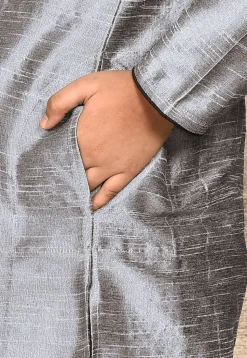 Solid Color Dupion Silk Kurta in Grey