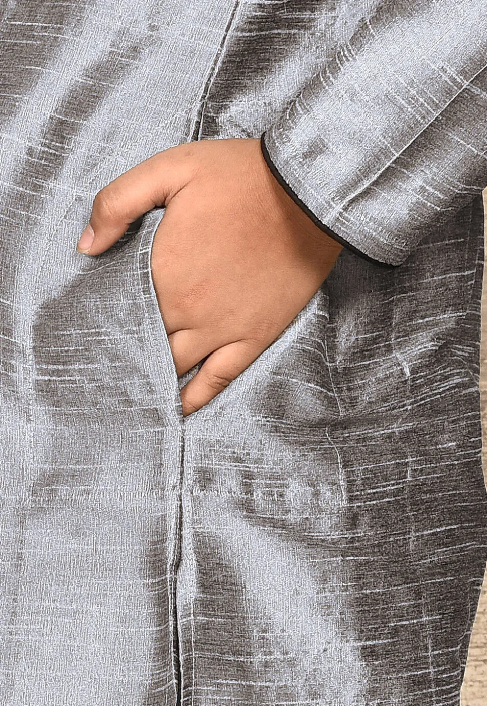 Solid Color Dupion Silk Kurta in Grey