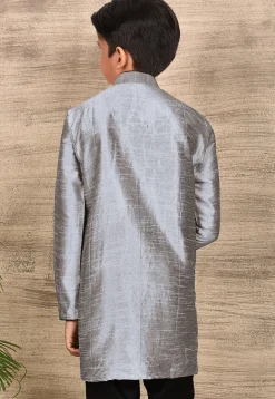 Solid Color Dupion Silk Kurta in Grey