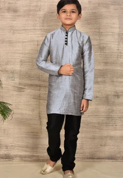 Solid Color Dupion Silk Kurta in Grey