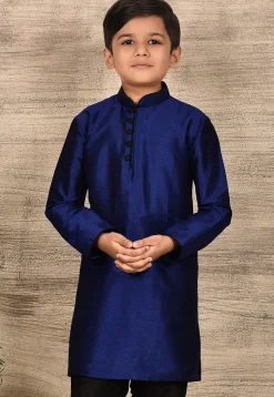 Solid Color Dupion Silk Kurta in Navy Blue