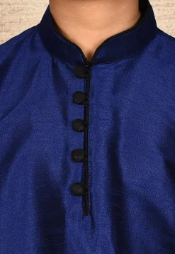 Solid Color Dupion Silk Kurta in Navy Blue