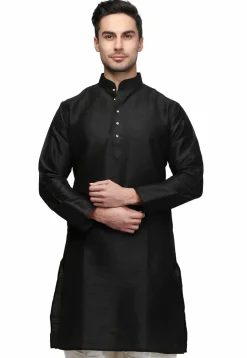 Solid Color Dupion Silk Kurta in Black