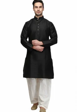 Solid Color Dupion Silk Kurta in Black