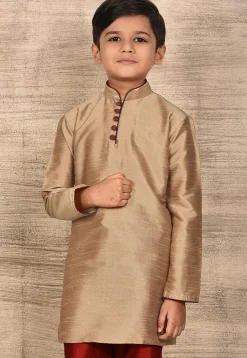 Solid Color Dupion Silk Kurta in Beige