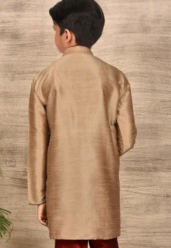 Solid Color Dupion Silk Kurta in Beige
