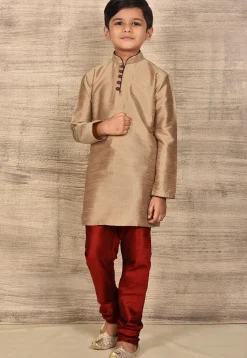 Solid Color Dupion Silk Kurta in Beige