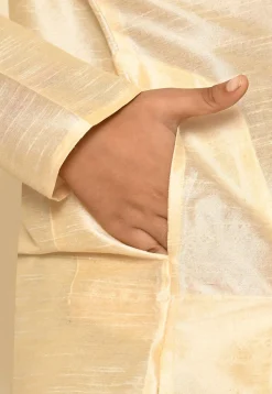 Solid Color Dupion Silk Kurta Set in Light Beige