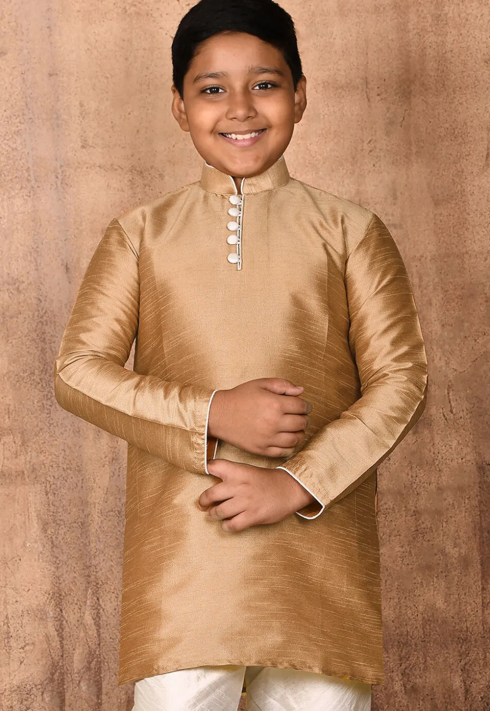 Solid Color Dupion Silk Kurta in Beige