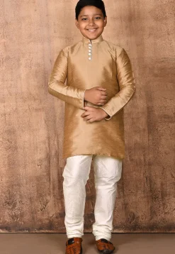 Solid Color Dupion Silk Kurta in Beige