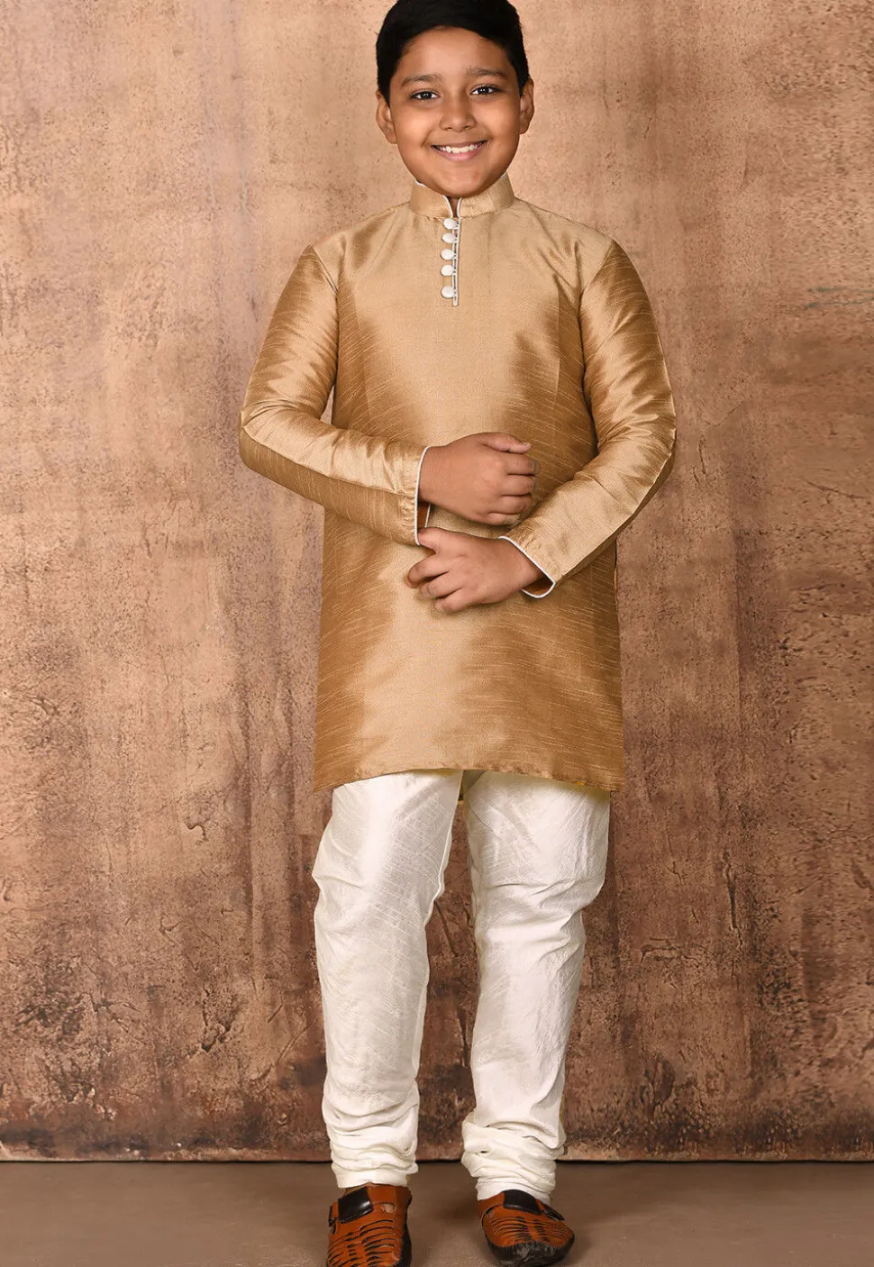 Solid Color Dupion Silk Kurta in Beige