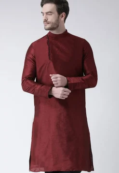 Solid Color Dupion Silk Kurta in Maroon