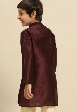 Solid Color Dupion Silk Kurta Pyjama Set in Wine