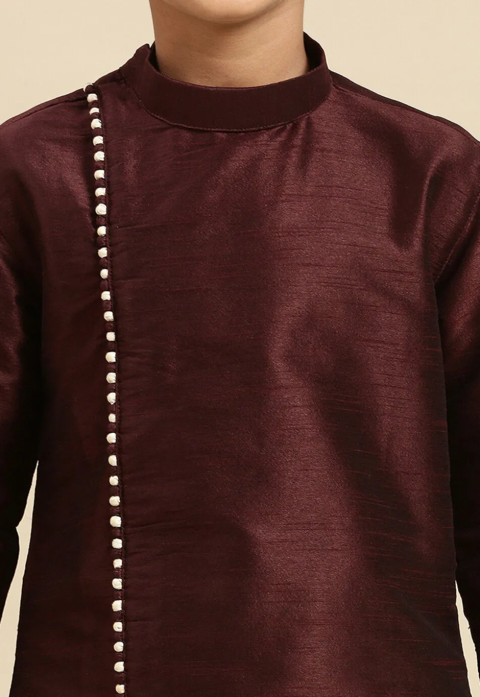 Solid Color Dupion Silk Kurta Pyjama Set in Wine