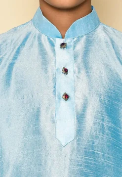 Solid Color Dupion Silk Kurta Set in Light Blue