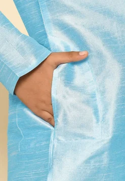 Solid Color Dupion Silk Kurta Set in Light Blue