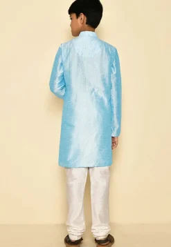 Solid Color Dupion Silk Kurta Set in Light Blue