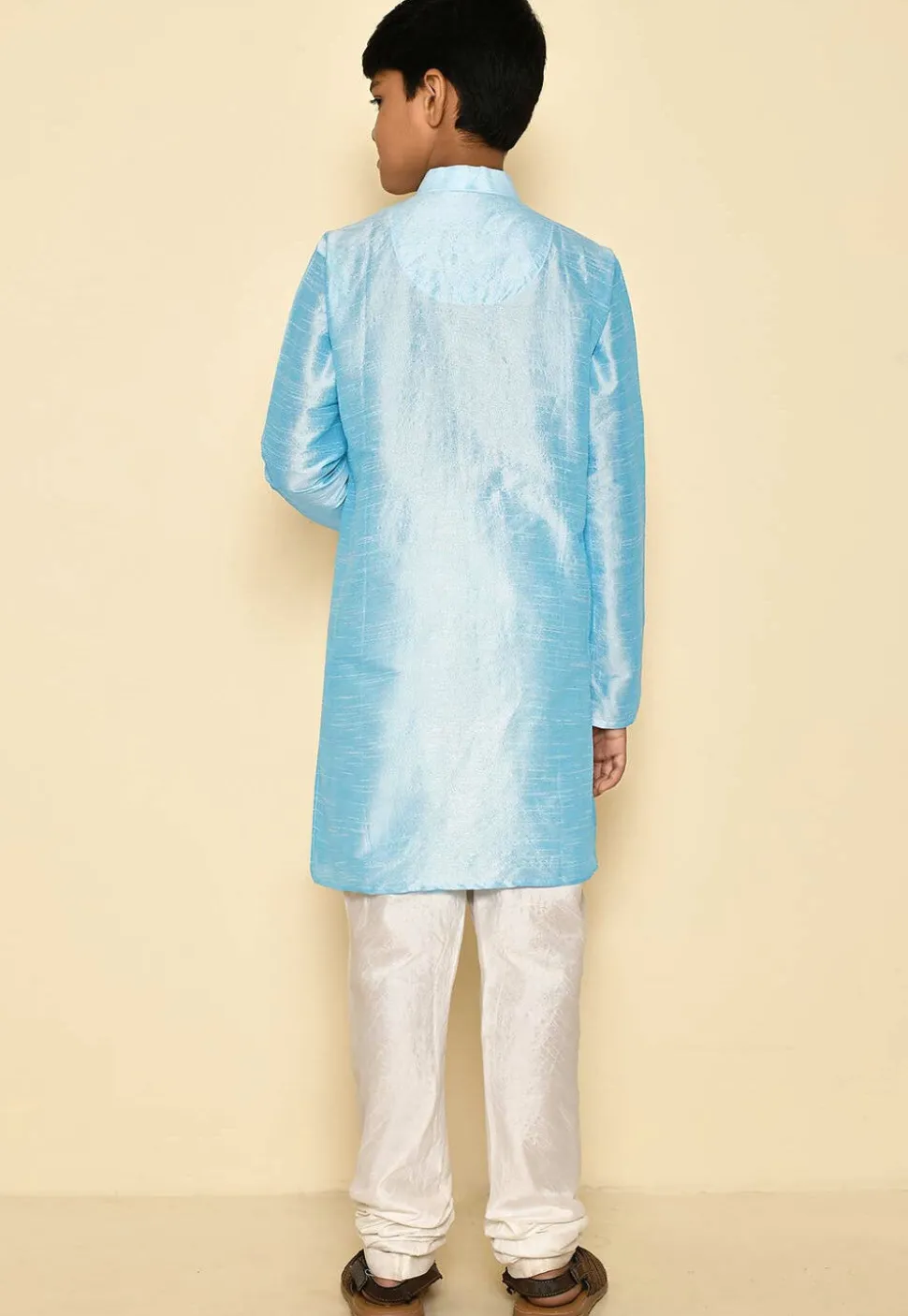 Solid Color Dupion Silk Kurta Set in Light Blue