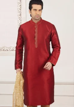 Solid Color Dupion Silk Kurta in Maroon
