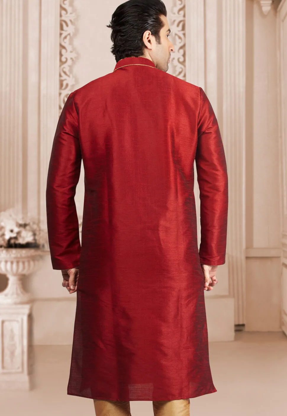 Solid Color Dupion Silk Kurta in Maroon
