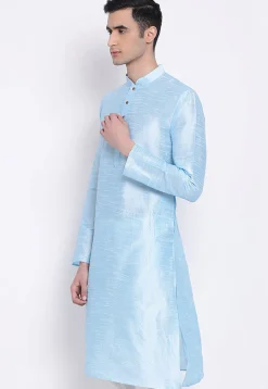 Solid Color Dupion Silk Kurta in Sky Blue
