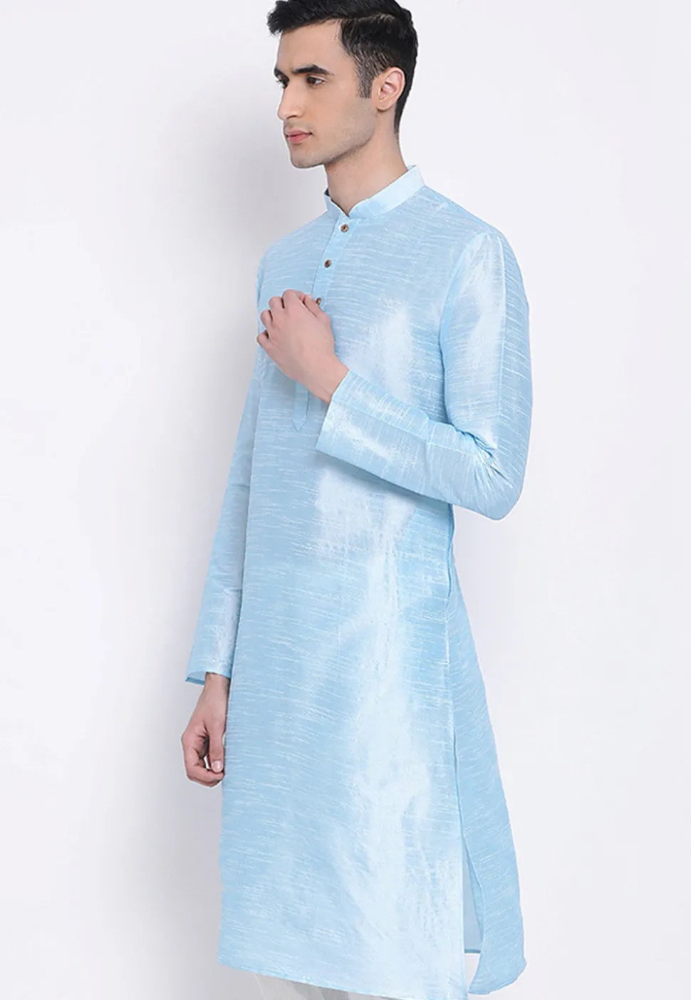 Solid Color Dupion Silk Kurta in Sky Blue