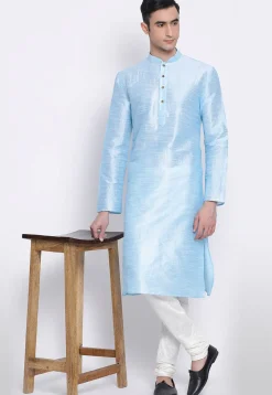 Solid Color Dupion Silk Kurta in Sky Blue