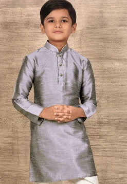 Solid Color Dupion Silk Kurta in Grey