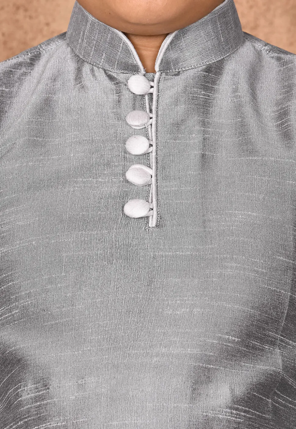 Solid Color Dupion Silk Kurta in Grey