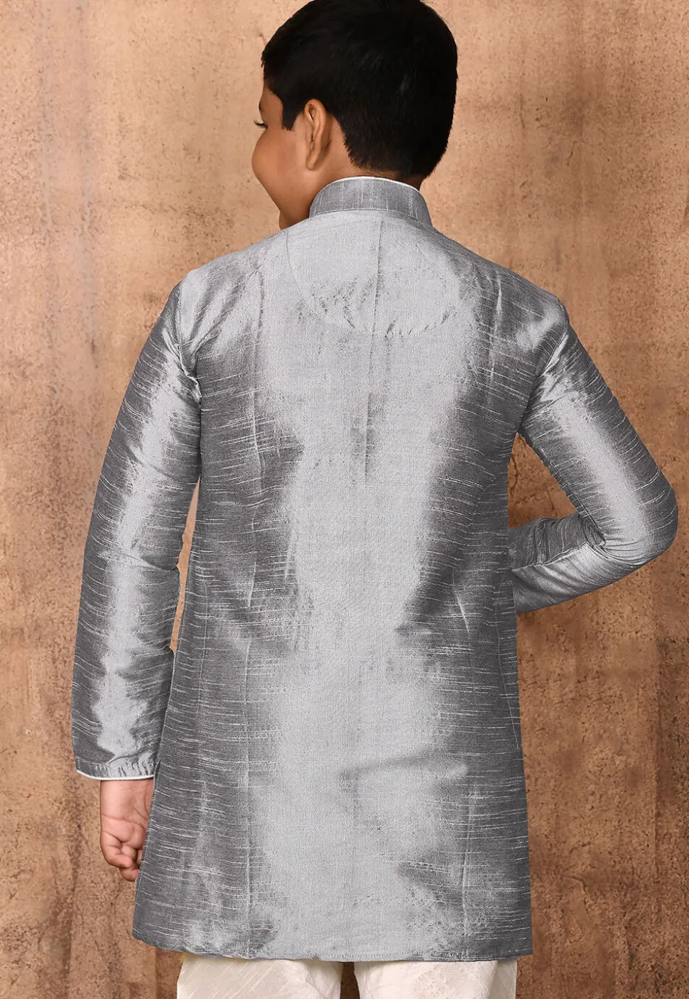 Solid Color Dupion Silk Kurta in Grey