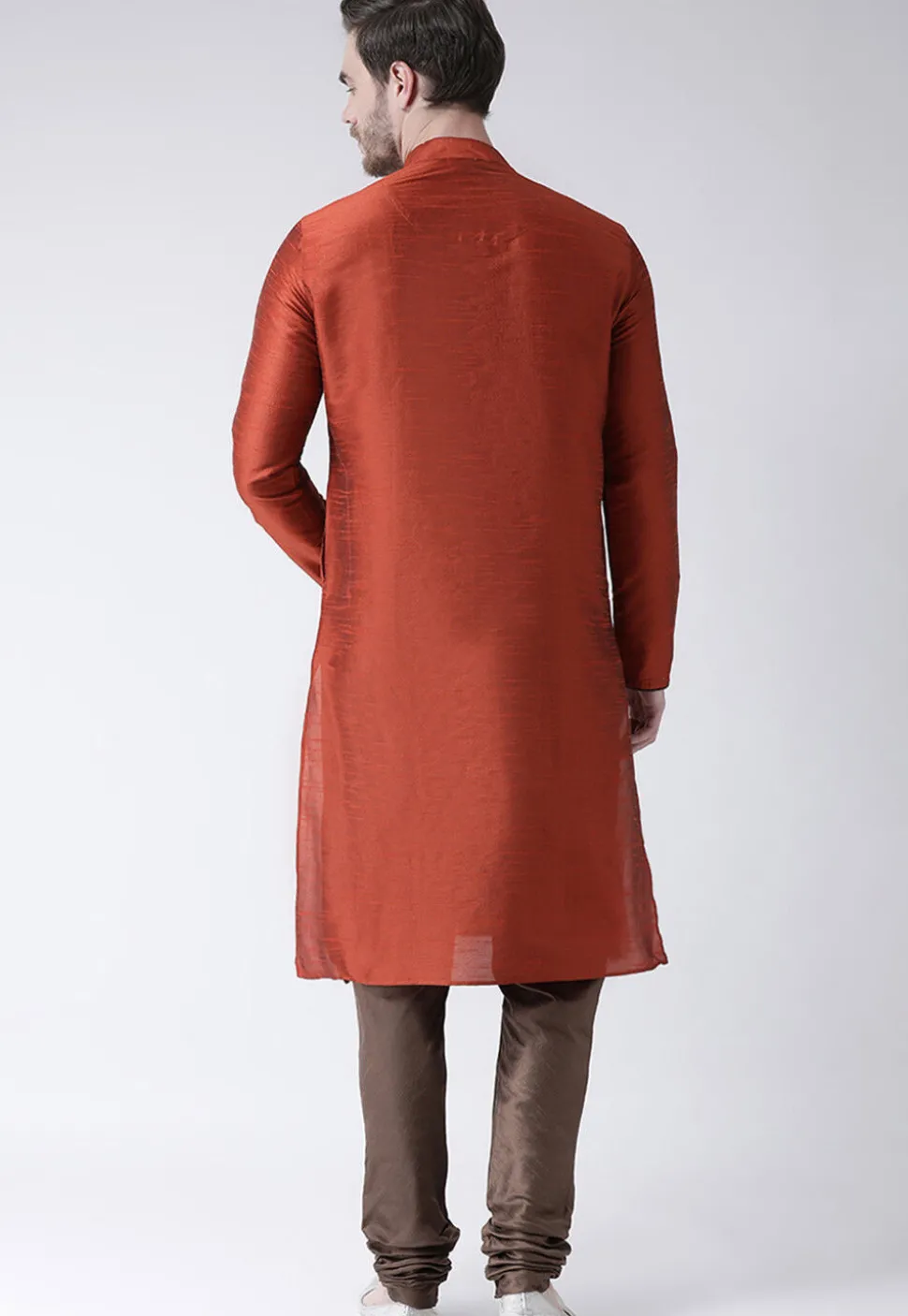 Solid Color Dupion Silk Kurta Set in Rust