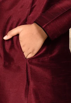 Solid Color Dupion Silk Kurta Set in Maroon