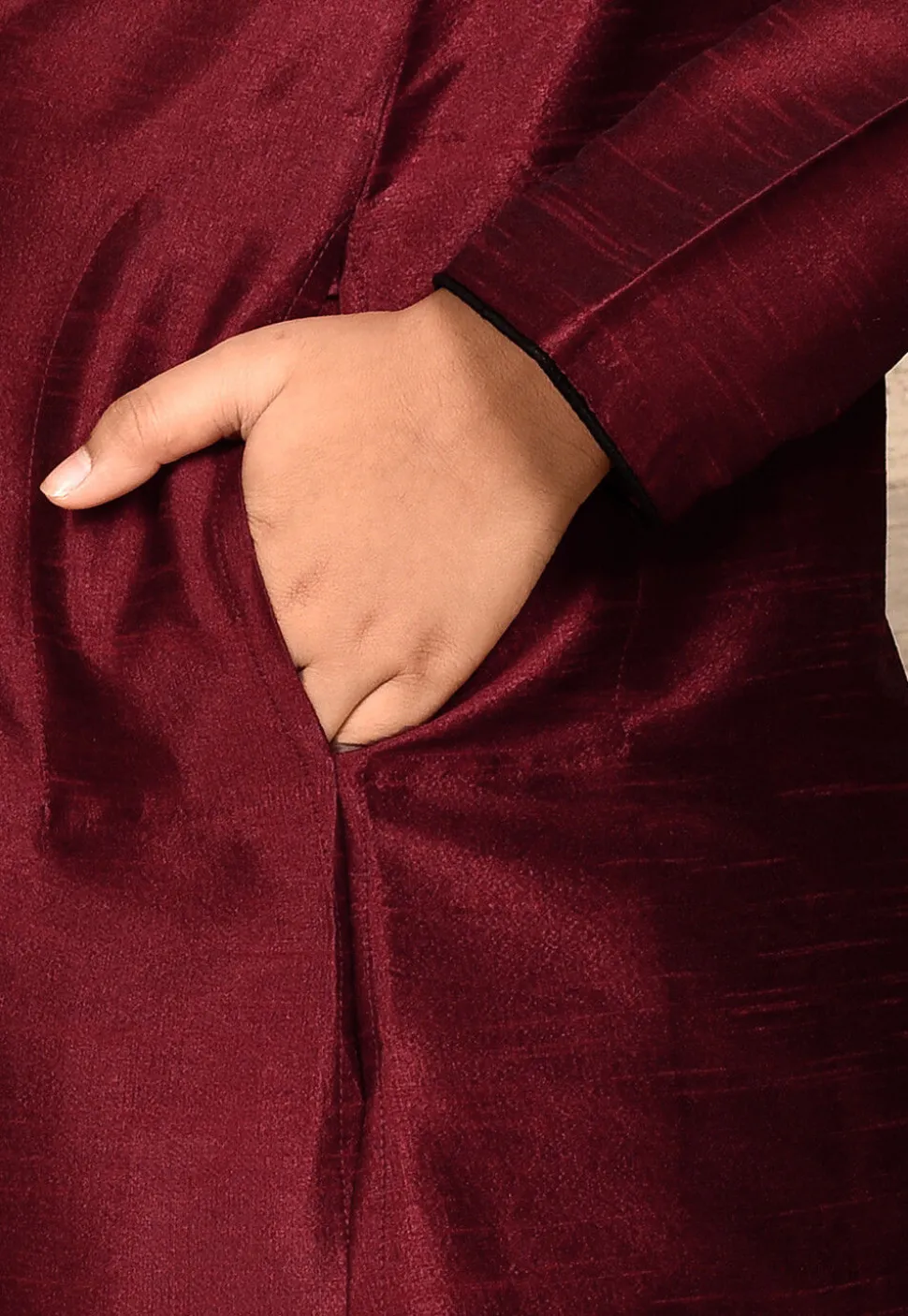 Solid Color Dupion Silk Kurta Set in Maroon